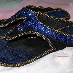 Women  2 Pr. Thong Sandals, Includes Blue Pair and a Red Pair, Indian Embroidery